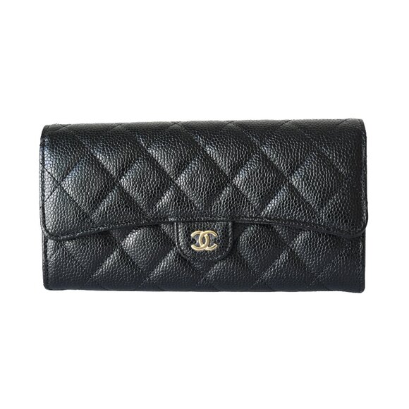 Chanel CC Quilted Caviar Continental Large Gusset Flap Wallet Gold Hardware Blac - Picture 1 of 5